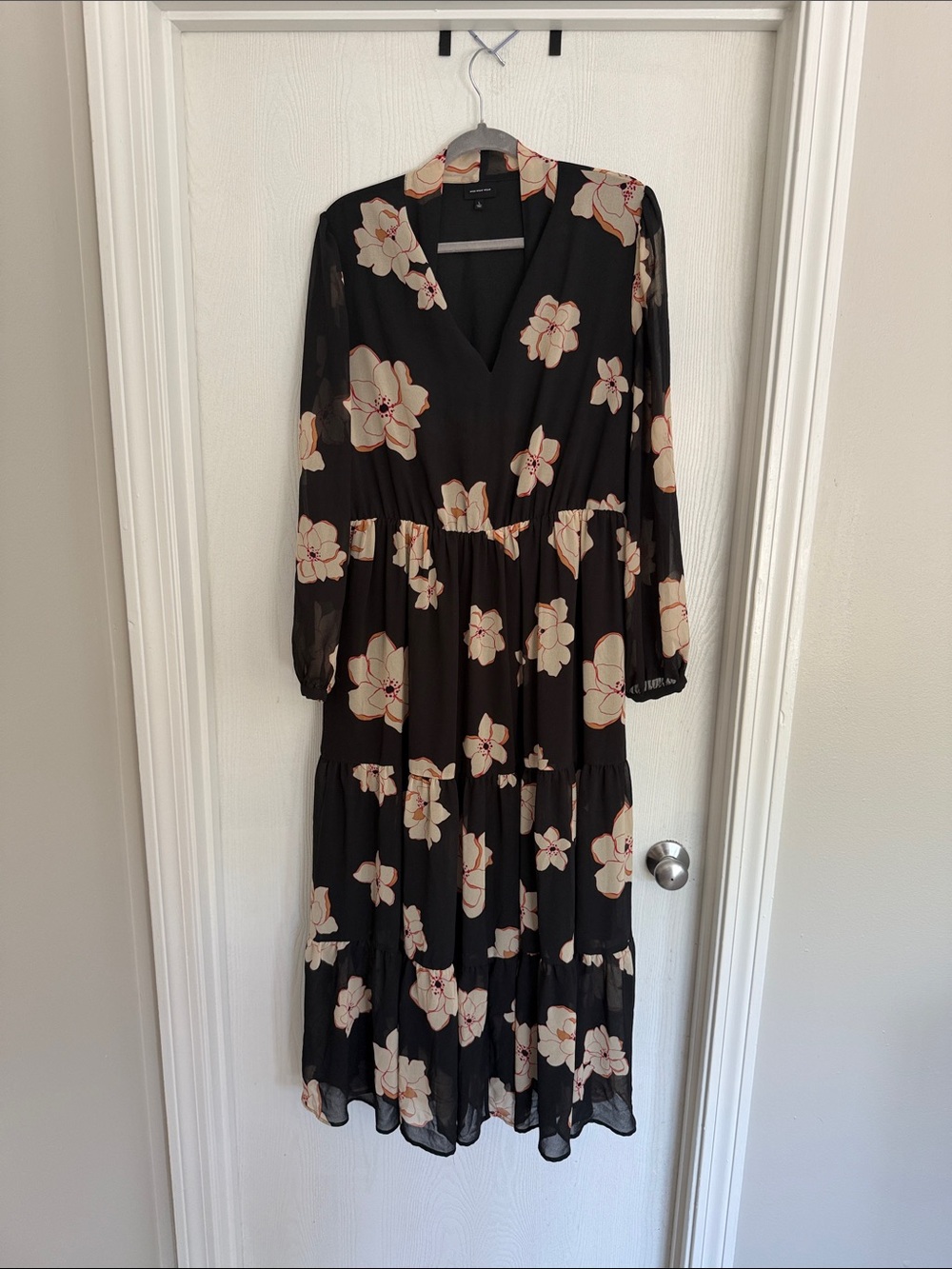 Who What Wear Black Midi Dress with Cream Floral Print